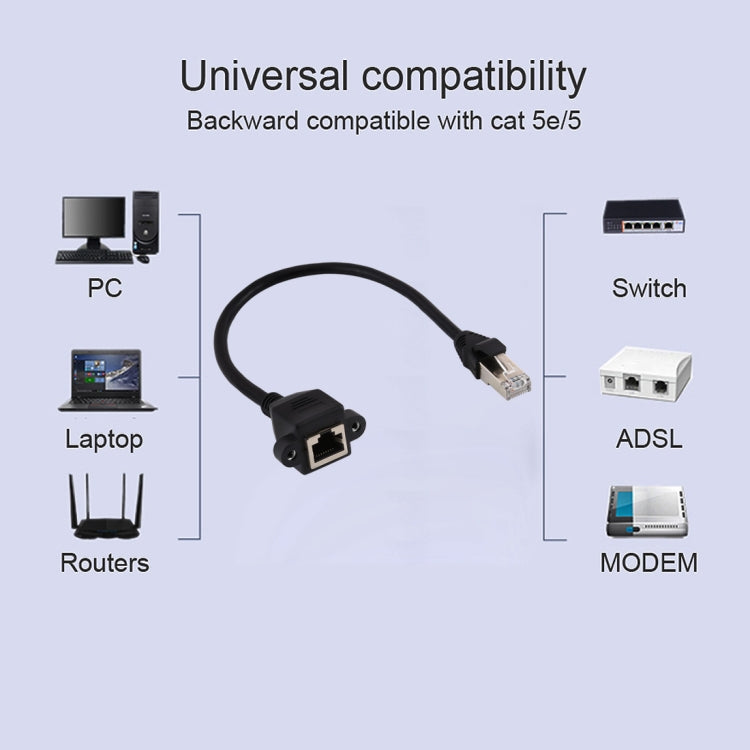 Cabo Extensor com Trava de Parafuso para Montagem em Painel de Rede CAT6E RJ45 Fêmea para Macho, Comprimento: 0,3m