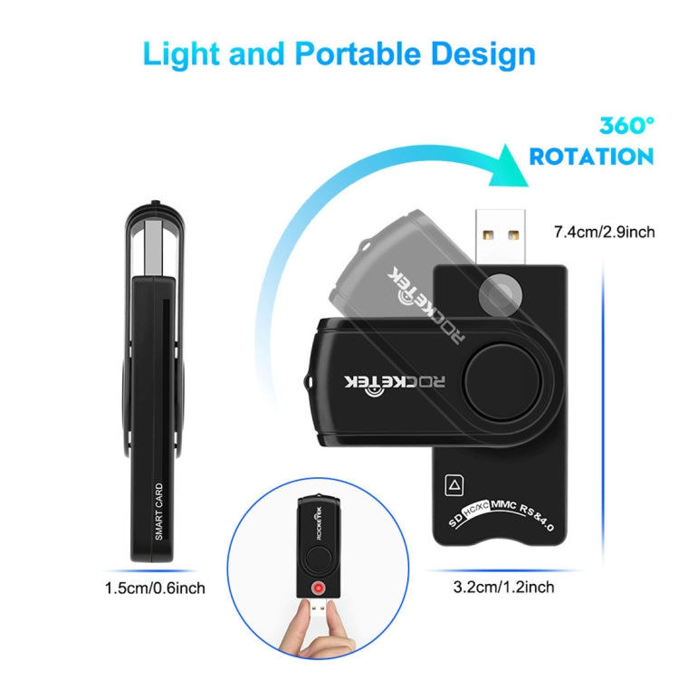 Leitor de Cartões Multifuncional ROCKETEK CR310 USB 3.0 + Cartão TF + Cartão SD + Cartão SIM + Cartão Inteligente, USB 3.0