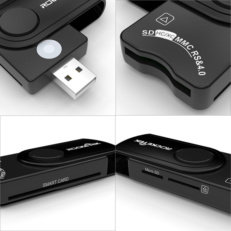 Leitor de Cartões Multifuncional ROCKETEK CR310 USB 3.0 + Cartão TF + Cartão SD + Cartão SIM + Cartão Inteligente, USB 3.0