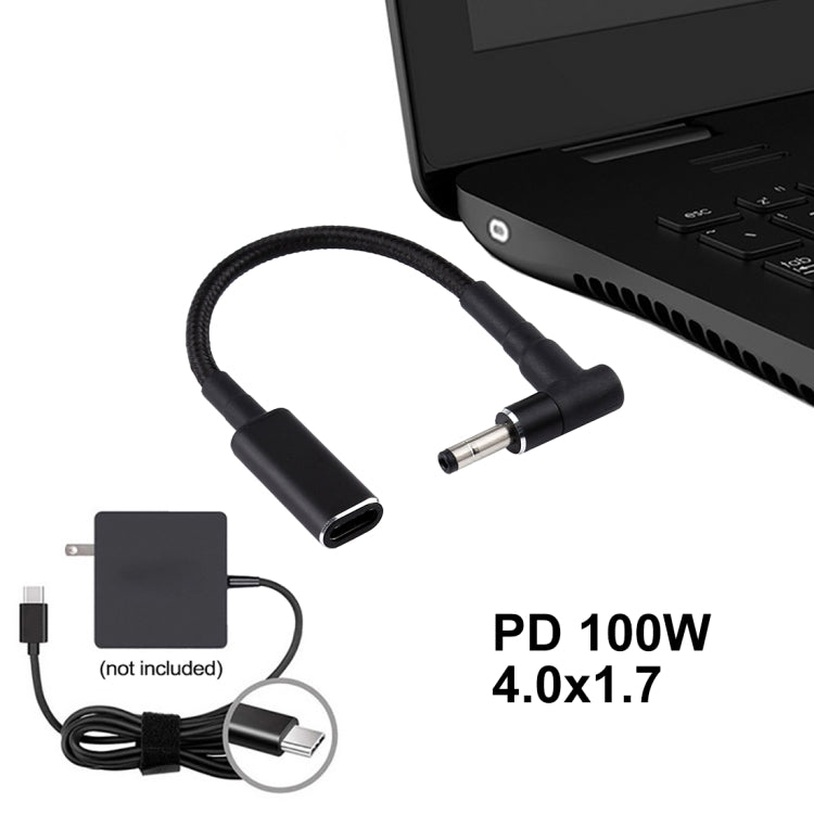 Cabo com Trança de Nylon Adaptador PD 100W 18.5-20V 4.0 x 1.35mm Cotovelo para USB-C / Type-C