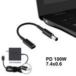 Cabo com Trança de Nylon Adaptador PD 100W 18.5-20V 7.4 x 0.6mm para USB-C / Type-C para HP, 7.4 x 0.6mm