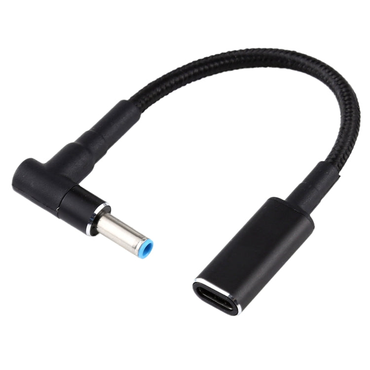 Adaptador PD 100W 18.5-20V 4.5 x 0.6mm em ângulo para USB-C / Type-C Cabo de Nylon Trançado para HP, 4.5 x 0.6mm