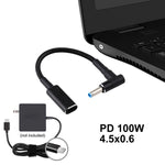 Adaptador PD 100W 18.5-20V 4.5 x 0.6mm em ângulo para USB-C / Type-C Cabo de Nylon Trançado para HP, 4.5 x 0.6mm
