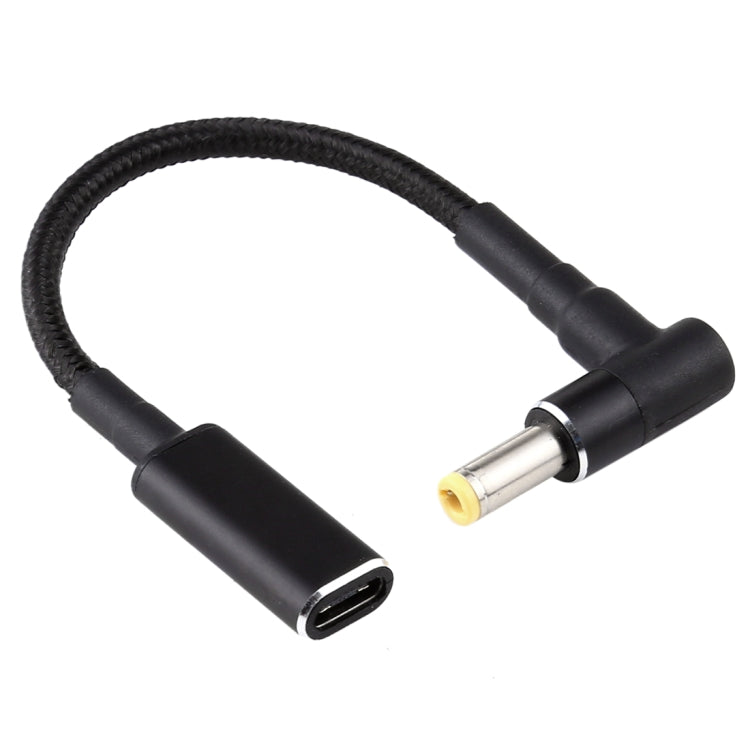 Adaptador PD 100W 18.5-20V 5.5 x 2.5mm em ângulo para USB-C / Type-C Cabo de Nylon Trançado, 5.5 x 2.5mm