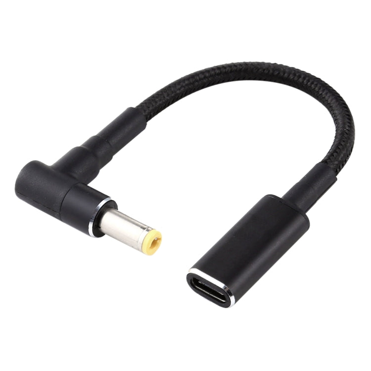 Adaptador PD 100W 18.5-20V 5.5 x 2.5mm em ângulo para USB-C / Type-C Cabo de Nylon Trançado, 5.5 x 2.5mm