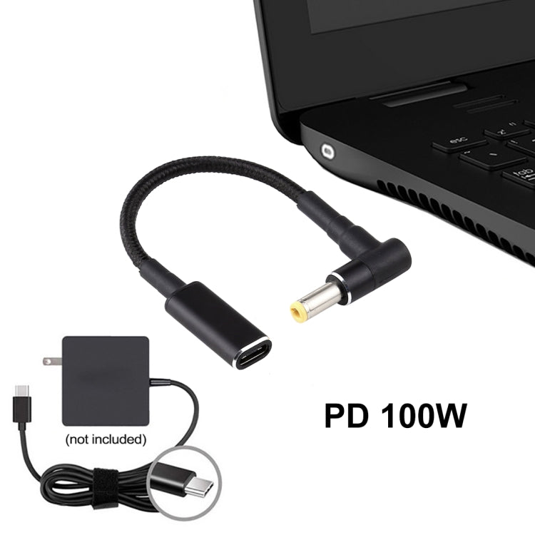 Adaptador PD 100W 18.5-20V 5.5 x 2.5mm em ângulo para USB-C / Type-C Cabo de Nylon Trançado, 5.5 x 2.5mm