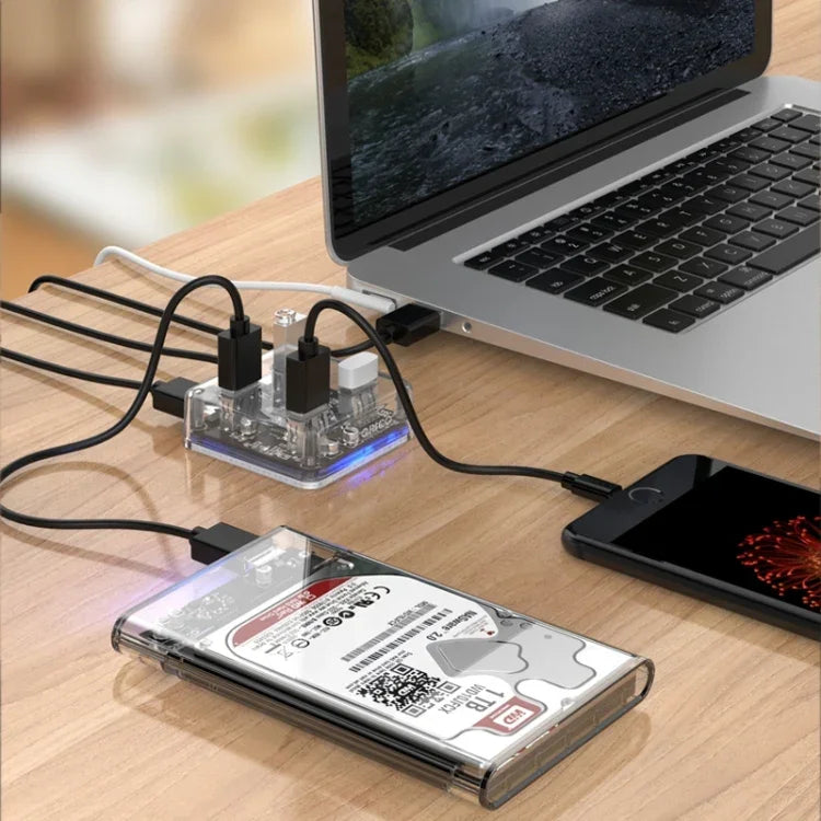 ORICO MH4U-100 Hub de Secretária Transparente USB 3.0 com Cabo Micro USB de 100cm, MH4U-100