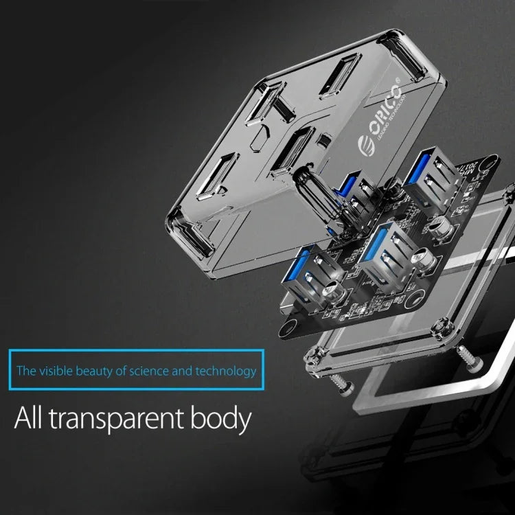 ORICO MH4U-100 Hub de Secretária Transparente USB 3.0 com Cabo Micro USB de 100cm, MH4U-100