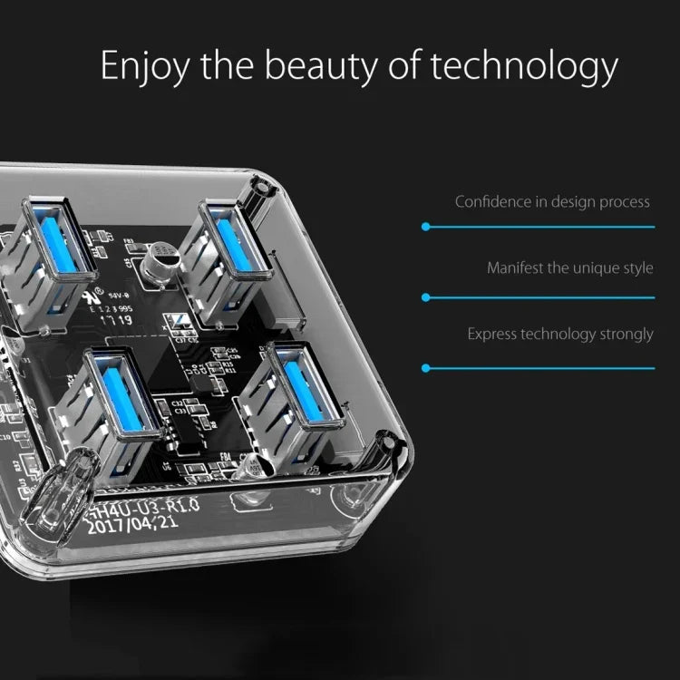 ORICO MH4U-100 Hub de Secretária Transparente USB 3.0 com Cabo Micro USB de 100cm, MH4U-100