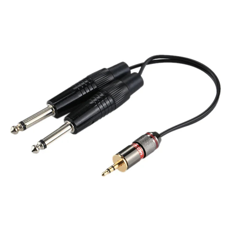 Cabo Adaptador de Áudio Macho 3.5mm para 2 x Macho Mono 6.35mm, Comprimento Total: cerca de 27cm