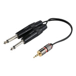 Cabo Adaptador de Áudio Macho 3.5mm para 2 x Macho Mono 6.35mm, Comprimento Total: cerca de 27cm