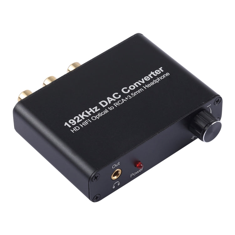 Conversor DAC 192KHz HD HIFI Óptico para RCA+3.5mm Auscultadores Canal 5.1 com Controlo de Volume, DAC 192KHz
