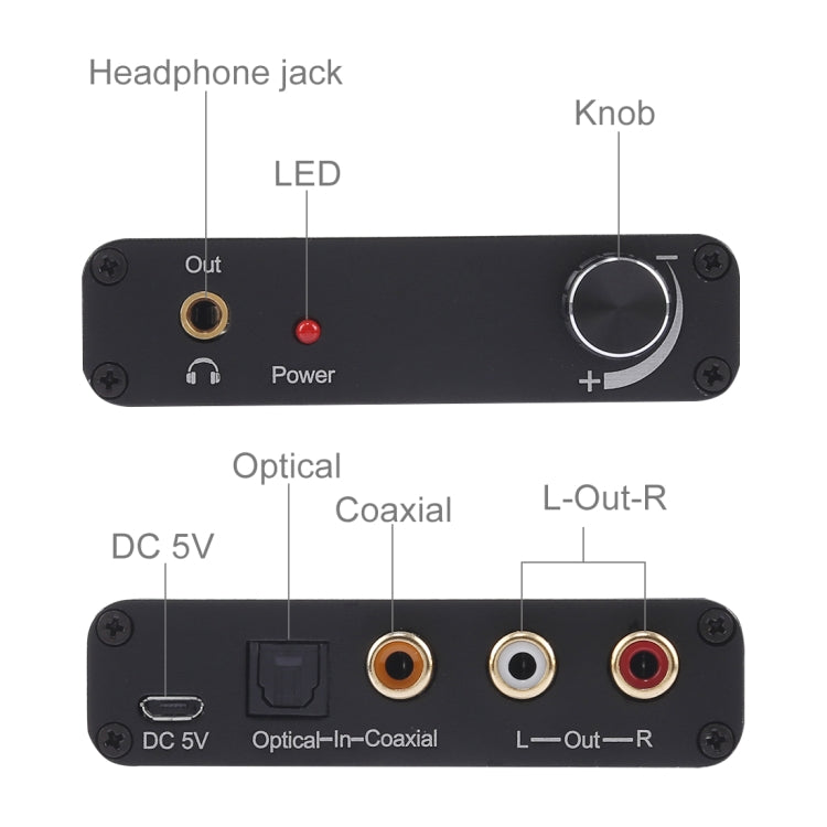 Conversor DAC 192KHz HD HIFI Óptico para RCA+3.5mm Auscultadores Canal 5.1 com Controlo de Volume, DAC 192KHz
