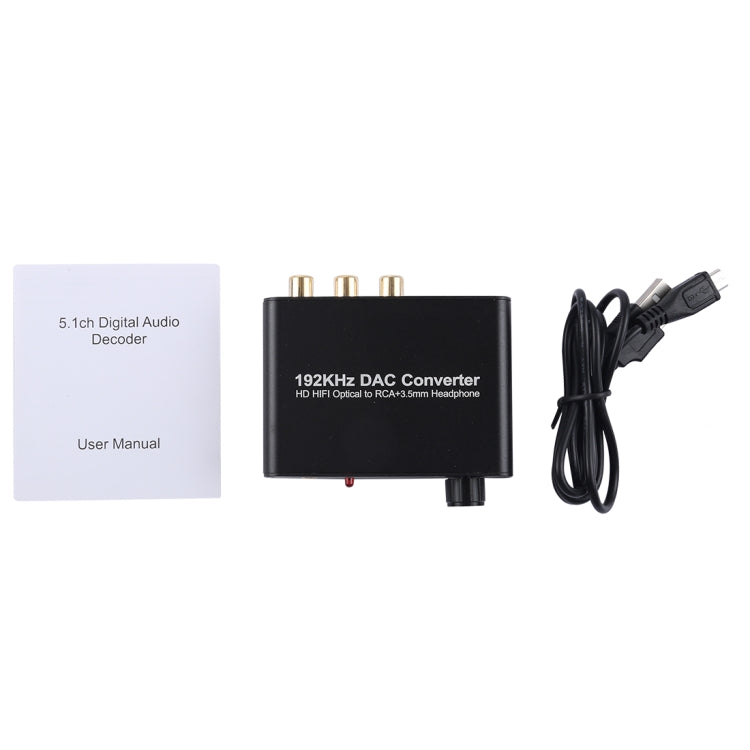 Conversor DAC 192KHz HD HIFI Óptico para RCA+3.5mm Auscultadores Canal 5.1 com Controlo de Volume, DAC 192KHz