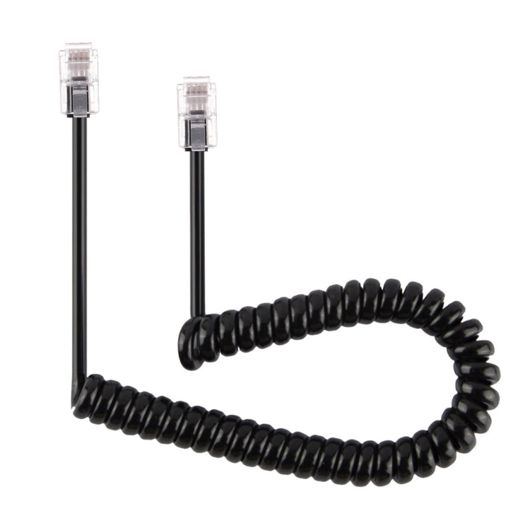 Cabo Extensor Telefónico RJ11 Macho para Macho de 4 Núcleos Estilo Mola, Comprimento Esticado: 2m (Preto), Comprimento: 2m