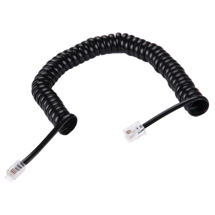Cabo Extensor Telefónico RJ11 Macho para Macho de 4 Núcleos Estilo Mola, Comprimento Esticado: 2m (Preto), Comprimento: 2m