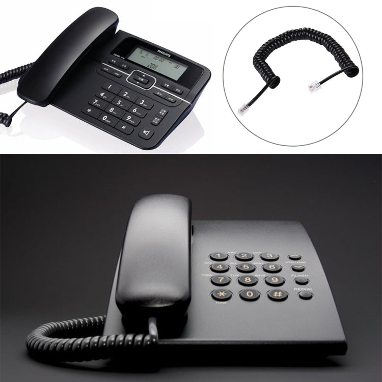 Cabo Extensor Telefónico RJ11 Macho para Macho de 4 Núcleos Estilo Mola, Comprimento Esticado: 2m (Preto), Comprimento: 2m