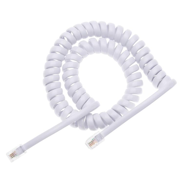 Cabo Extensão Telefónica RJ11 Macho para Macho de 4 Núcleos Estilo Mola, Comprimento Esticado: 3m (Branco), Comprimento: 3m