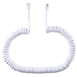 Cabo Extensão Telefónica RJ11 Macho para Macho de 4 Núcleos Estilo Mola, Comprimento Esticado: 3m (Branco), Comprimento: 3m