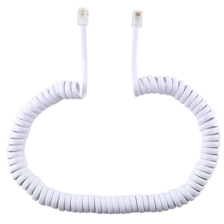 Cabo Extensão Telefónica RJ11 Macho para Macho de 4 Núcleos Estilo Mola, Comprimento Esticado: 3m (Branco), Comprimento: 3m