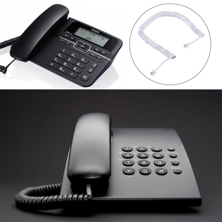 Cabo Extensão Telefónica RJ11 Macho para Macho de 4 Núcleos Estilo Mola, Comprimento Esticado: 3m (Branco), Comprimento: 3m