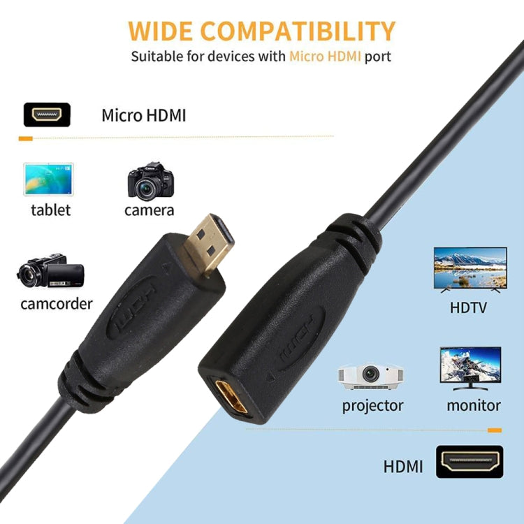 Cabo adaptador conector Micro HDMI fêmea para macho 30cm 1080P com revestimento dourado