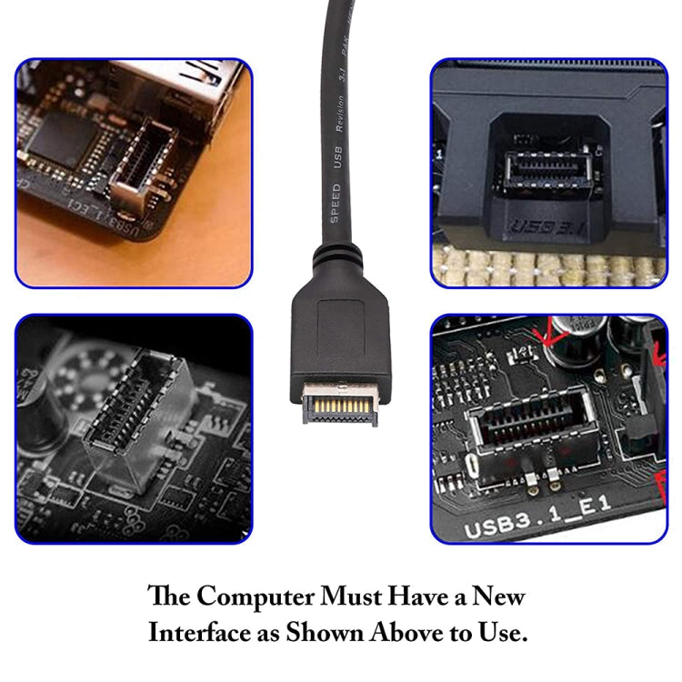 Cabo de expansão macho 19 pinos USB 3.1 Tipo-E para USB 3.0 para placa-mãe 30cm