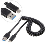 Cabo de extensão retrátil com mola USB 3.0 macho para USB-C / Tipo-C macho de alta velocidade 1,5m