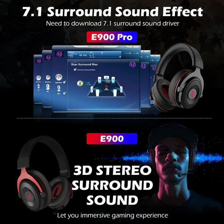 EKSA E900 Pro Auscultadores para Jogos USB Controlados por Fio com Luz, Som 7.1, Com Microfone, E900 Pro