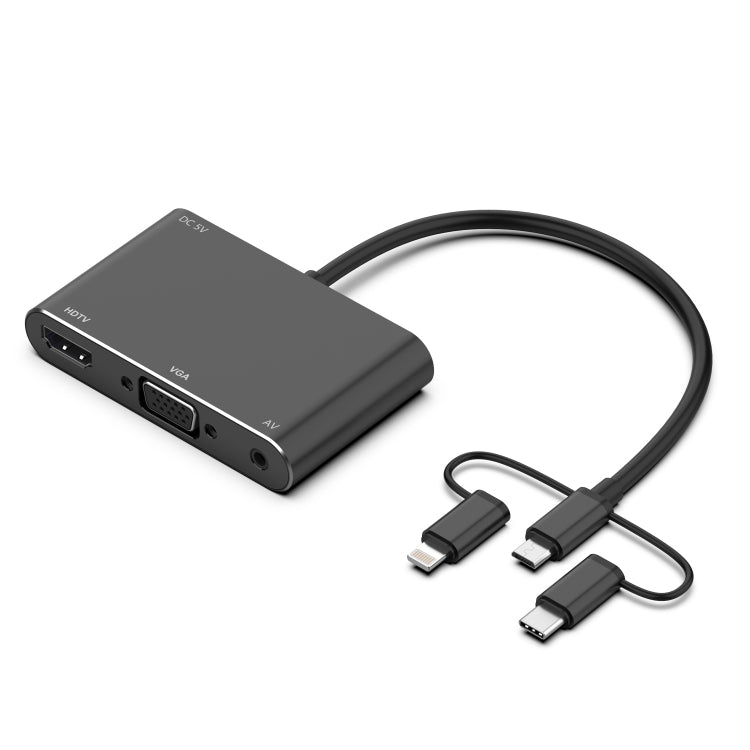 7585B Adaptador 3 em 1 Micro USB / 8 Pin / Type-C para VGA / HDTV / AV Jogador de Ecrã Móvel HD
