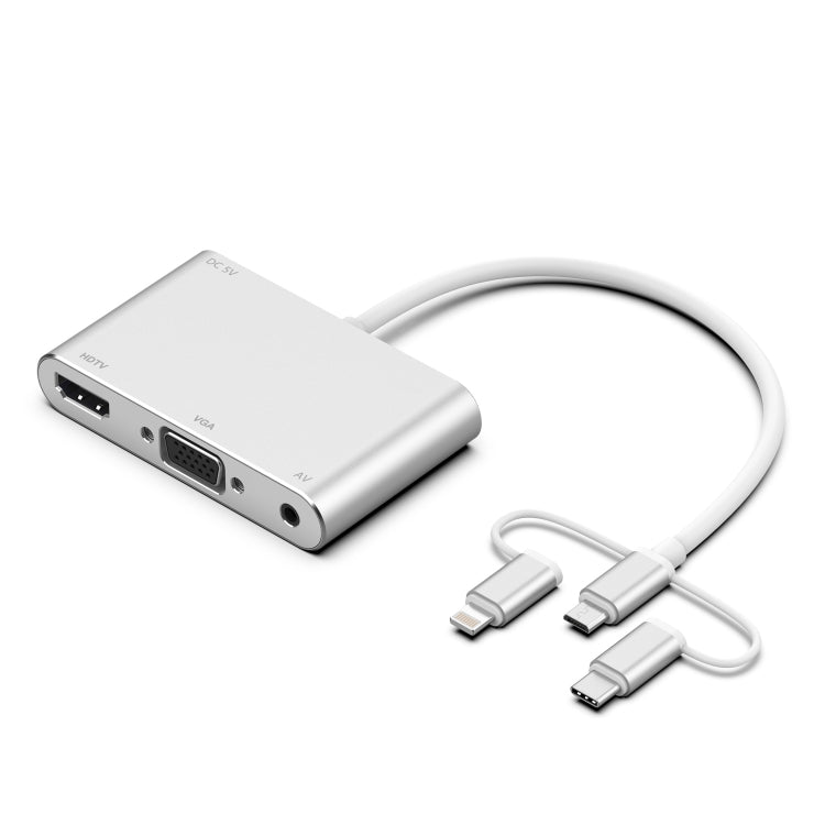 7585B Adaptador 3 em 1 Micro USB / 8 Pin / Type-C para VGA / HDTV / AV Jogador de Ecrã Móvel HD
