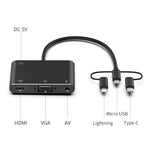 7585B Adaptador 3 em 1 Micro USB / 8 Pin / Type-C para VGA / HDTV / AV Jogador de Ecrã Móvel HD