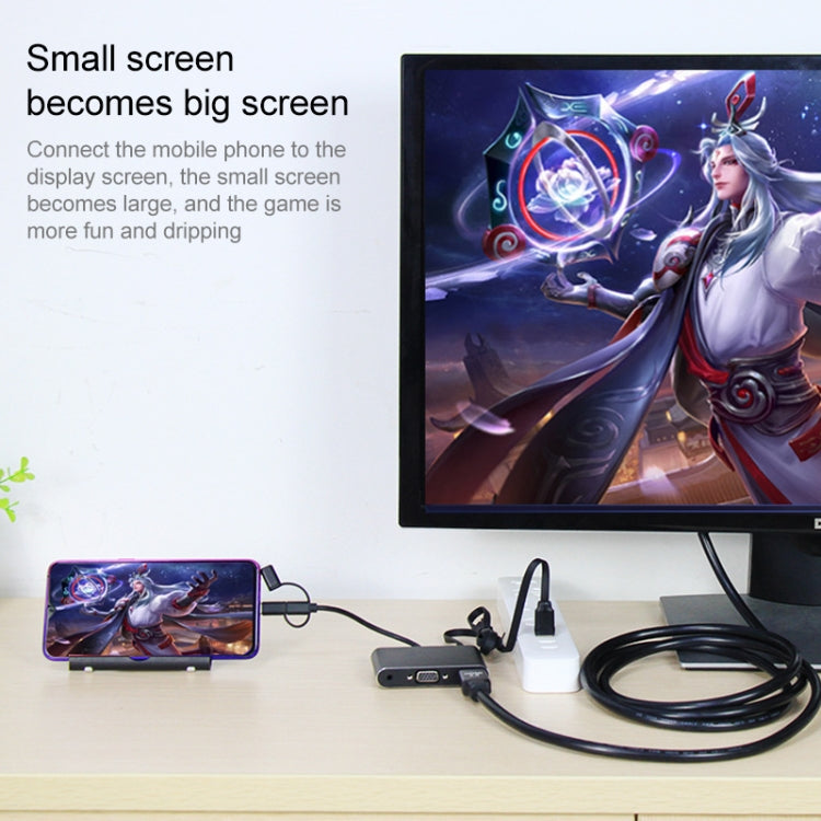 7585B Adaptador 3 em 1 Micro USB / 8 Pin / Type-C para VGA / HDTV / AV Jogador de Ecrã Móvel HD