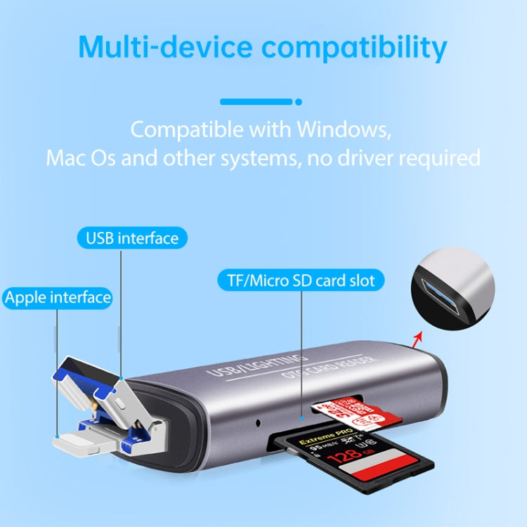 Leitor de cartão OTG 2 em 1 USB + 8 pinos USB Flash Disk / Cartão de memória para telemóvel IOS / computador