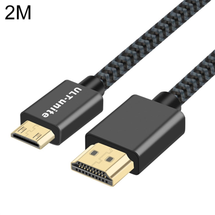 Cabo HDMI 2.0 macho para Mini HDMI macho com cabeça banhada a ouro ULT-unite, cabo trançado em nylon, Comprimento do cabo: 2 m