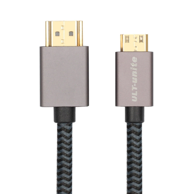 Cabo HDMI 2.0 macho para Mini HDMI macho com cabeça banhada a ouro ULT-unite, cabo trançado em nylon, Comprimento do cabo: 2 m