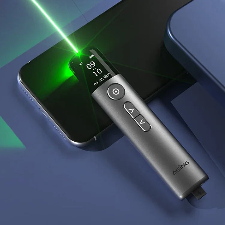 Apontador Laser Verde Multifuncional para PPT com 32GB, Apresentador Sem Fios, A9 Pro 32GB Luz Verde (Cinza)