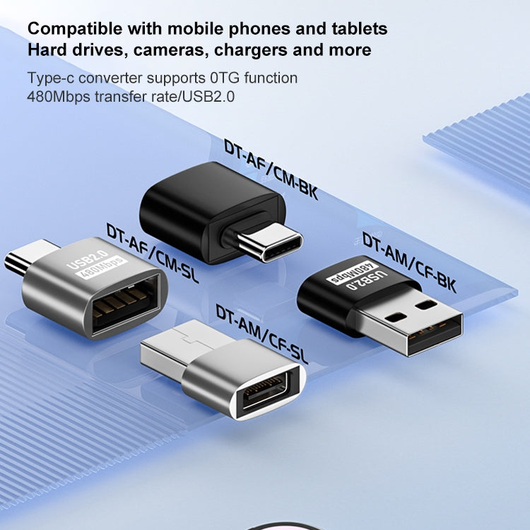 Adaptador USB 2.0 fêmea para Type-C macho, USB 2.0 fêmea para Type-C macho