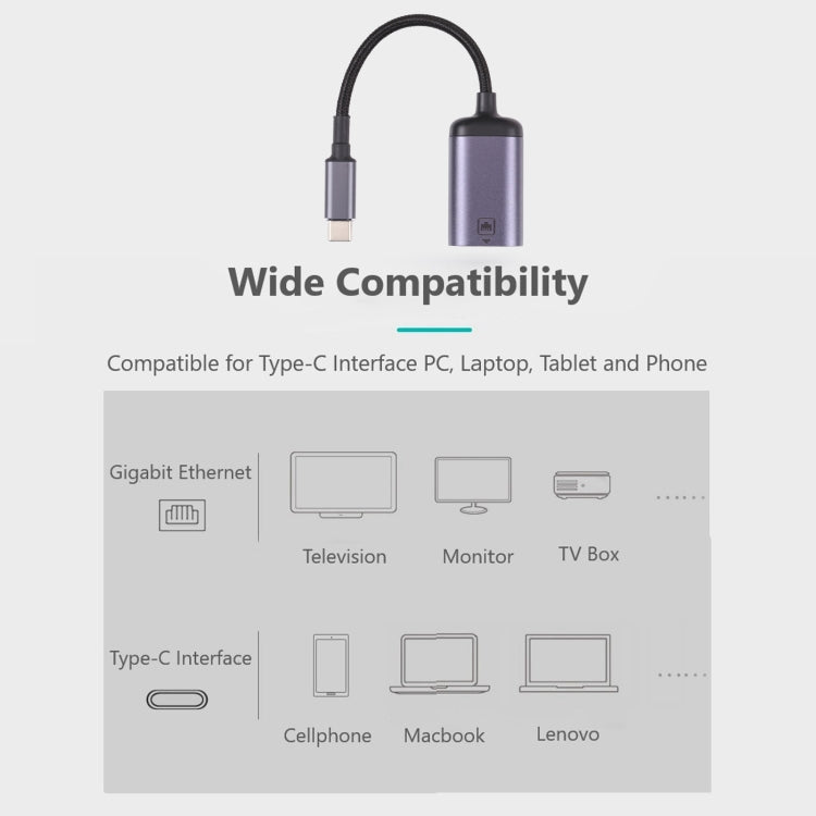 Cabo Adaptador USB-C / Tipo-C Macho para RJ45 Fêmea 100M, Cabo RJ45 Fêmea 100M