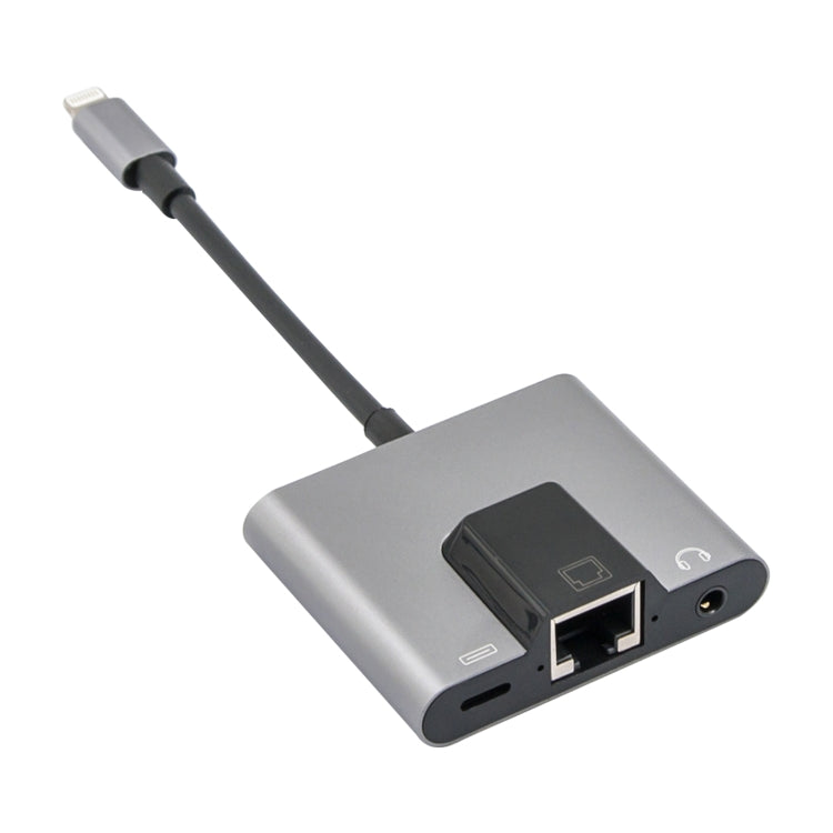Adaptador 3 em 1 NK-1056 8 pinos Macho para 8 pinos Carregamento + RJ45 Ethernet + Auricular 3,5 mm Fêmea, NK-1056