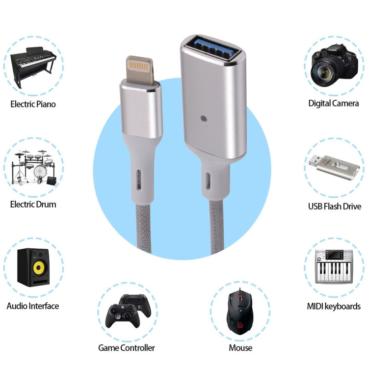 Adaptador OTG de câmara 8 pinos Macho para USB Fêmea, compatível com IOS 13 ou superior