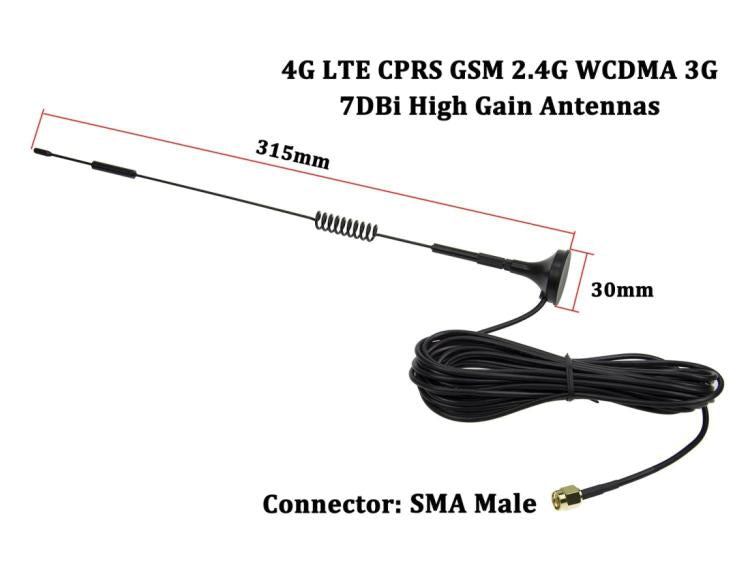Antena de Alta Ganho 7dBi SMA Macho para 4G LTE CPRS GSM 2.4G WCDMA 3G, Adaptador de Receção de Rede, 7dBi SMA 4G