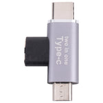 Conversor USB-C / Tipo-C Fêmea para USB-C / Tipo-C Macho + Micro USB Macho, Tipo-C Fêmea para Tipo-C + Micro USB Macho
