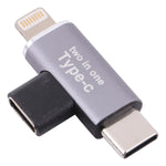 Conversor USB-C / Tipo-C Fêmea para 8 pinos Macho + USB-C / Tipo-C Macho, Tipo-C Fêmea para 8 pinos + Tipo-C Macho