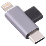 Conversor USB-C / Tipo-C Fêmea para 8 pinos Macho + USB-C / Tipo-C Macho, Tipo-C Fêmea para 8 pinos + Tipo-C Macho
