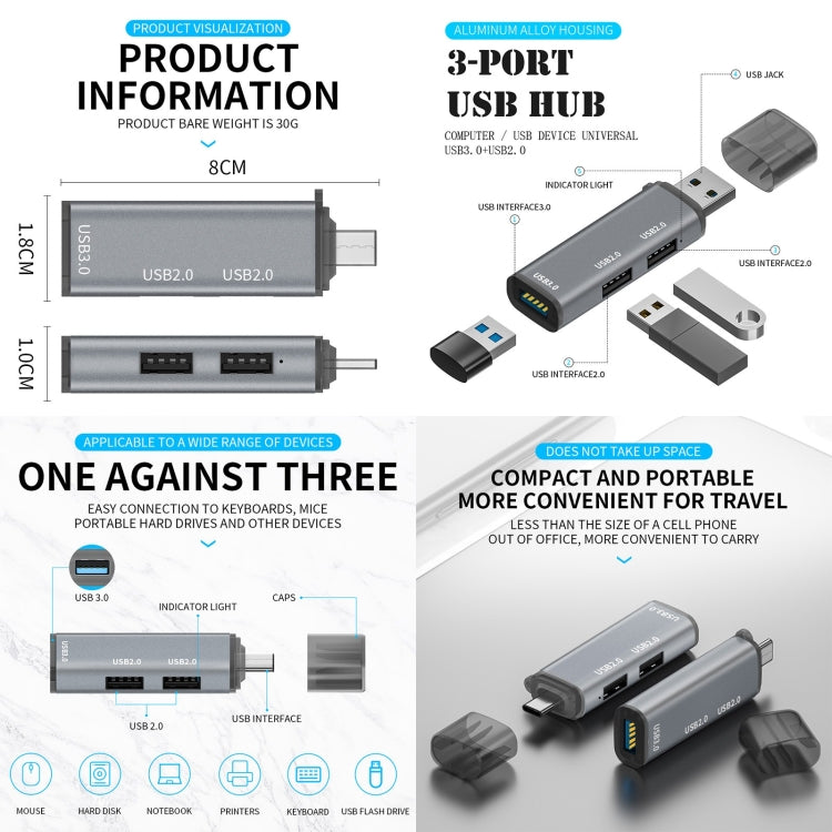 Adaptador HUB 3 Portas USB 2.0 x 2 + USB 3.0 para USB 3.0, USB2.0x2+USB3.0 para USB3.0