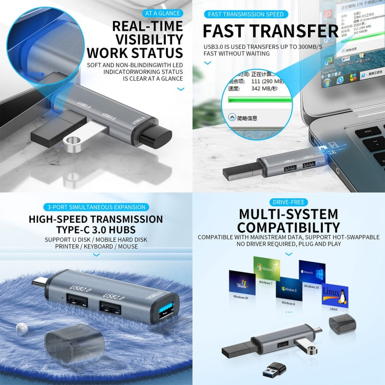 Adaptador HUB 3 Portas USB 2.0 x 2 + USB 3.0 para USB 3.0, USB2.0x2+USB3.0 para USB3.0