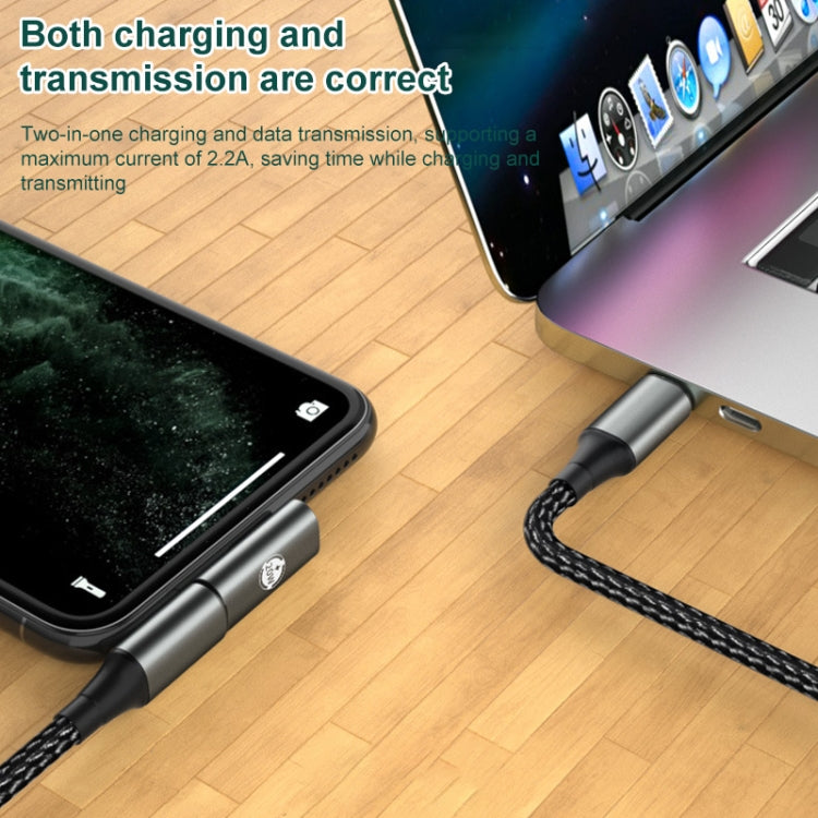 Adaptador de carregamento em ângulo 20W 8 pinos Macho para USB-C / Tipo-C Fêmea, em ângulo