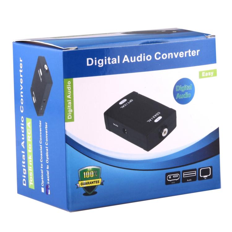 Adaptador Conversor de Áudio Digital Entrada Coaxial RCA para Saída Óptica Toslink, Entrada Coaxial RCA
