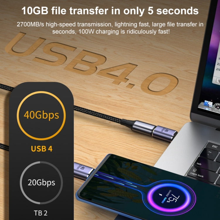 Adaptador Cotovelo USB-C / Type-C Macho para Fêmea 40Gbps, Type-C 4.0 M para F Cotovelo 1